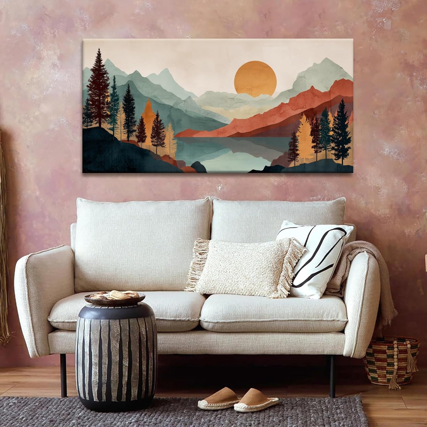 Tsomzxng Mountain Boho Wall Art For Bedroom Artwork Abstract Mountain Forest Landscapes Colorful