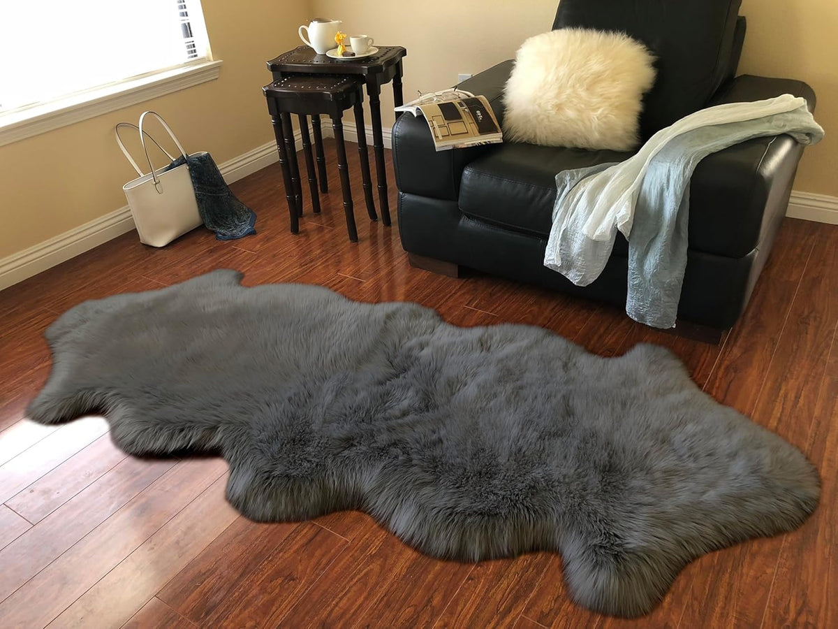 LAMBZY Faux Sheepskin Super Soft Hypoallergenic Free Shape Silky Shag Rug, Luxury Shaggy Plush