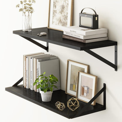 Fun Memories 27.5" W x10 D Floating Shelves, Black Wall Shelf with Brackets, 10 Inch Deep Floating