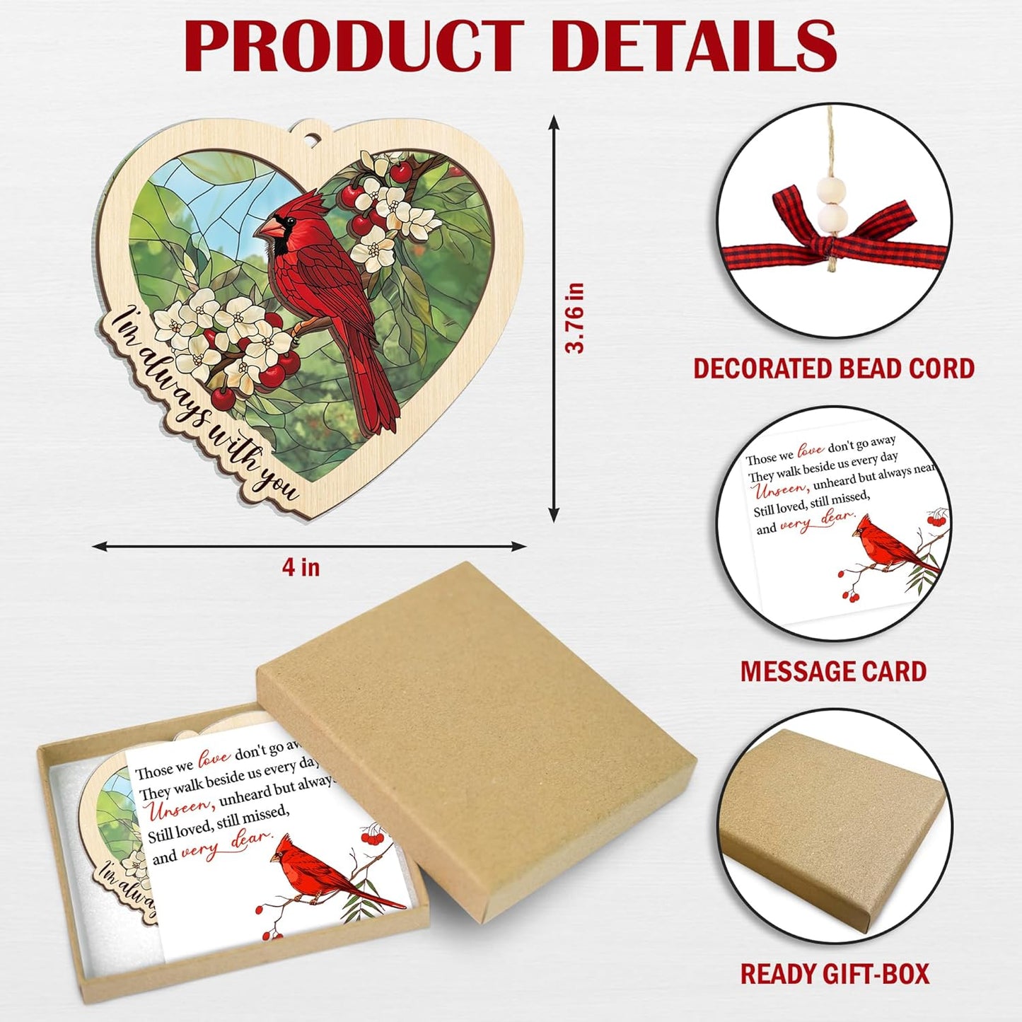 FLAGWIX Sympathy Gifts for Loss of Loved One - Red Cardinal Suncatcher Ornament with Card