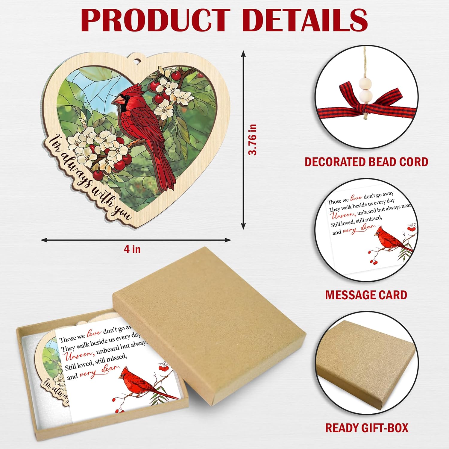 FLAGWIX Sympathy Gifts for Loss of Loved One - Red Cardinal Suncatcher Ornament with Card