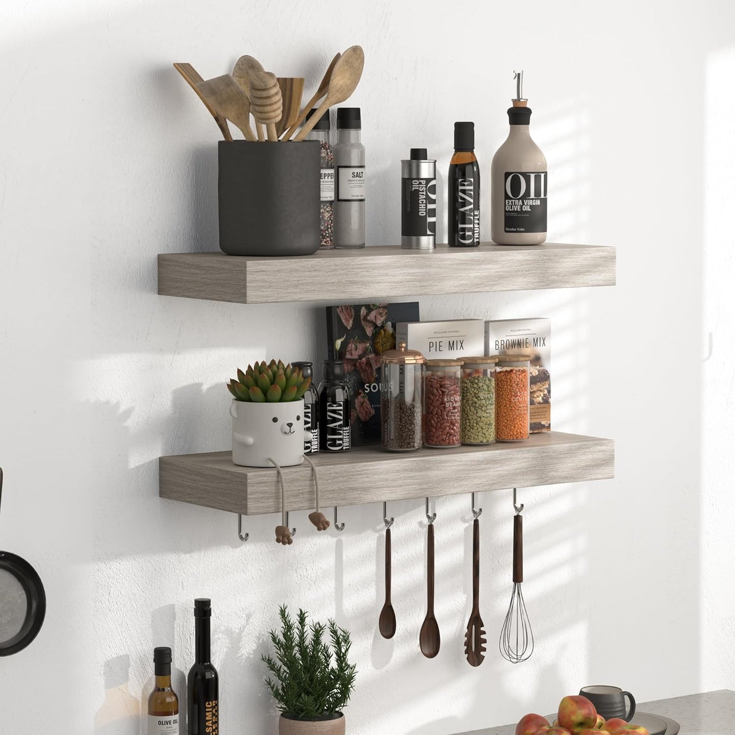 Floating Shelves - Rustic Grey Storage Shelf Set of 2 - 16 Inch Wall Mounted Shelves for Wall Decor