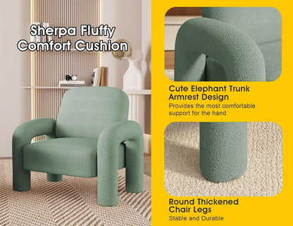 Modern Sherpa Accent Chair, Teddy Upholstered Arm Single Sofa, Cozy Fluffy Reading Chair for Living