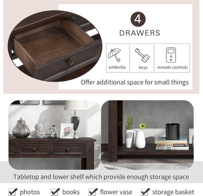 63" Solid Wood Console Table Sofa Table with Storage Drawers and Bottom Shelf,Farmhouse Entryway