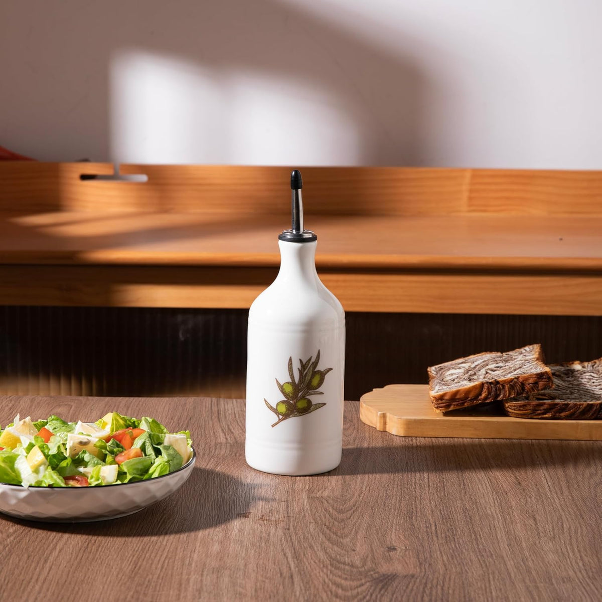 Sweejar Porcelain Olive Oil Dispenser Bottle, Opaque Oil Cruet Protects Oil to Reduce Oxidation