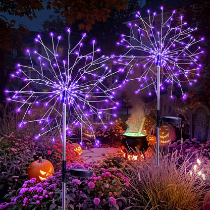 suddus 2 Pack Purple Halloween Lights Outdoor, 150LED Purple Solar Garden Lights with 8 Modes