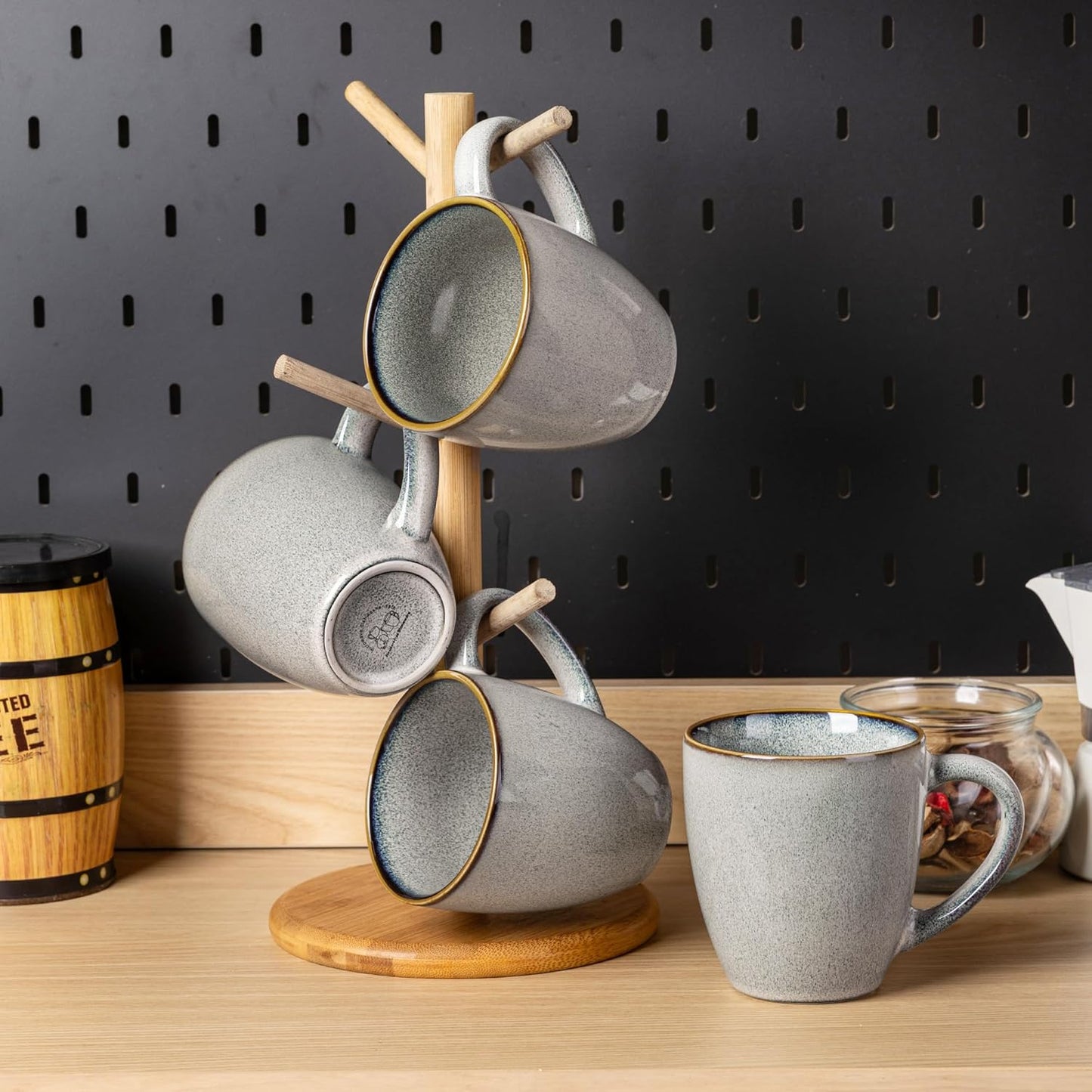 GBHOME Ceramic Coffee Mugs Set of 4, 12oz Stoneware Coffee Mugs Set For Dad Mom Women MEN, Light