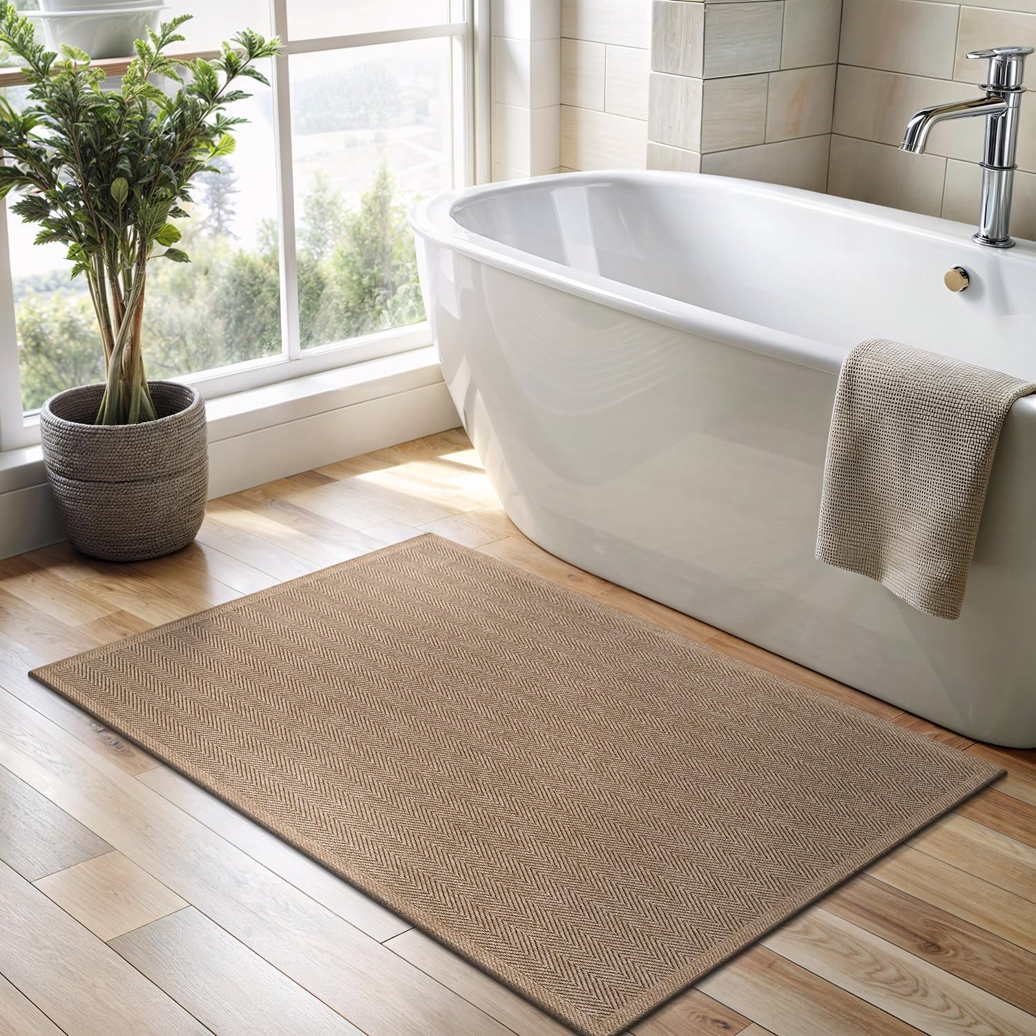 CAMILSON Easy Jute Rug 2x3, Indoor Outdoor Natural Color Fiber Area Rugs for Bathroom and Kitchen