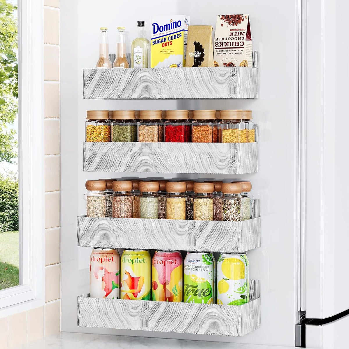 Magnetic Spice Rack for Refrigerator, Kitchen Organizer and Storage Shelf, Wood White(4 Pack)