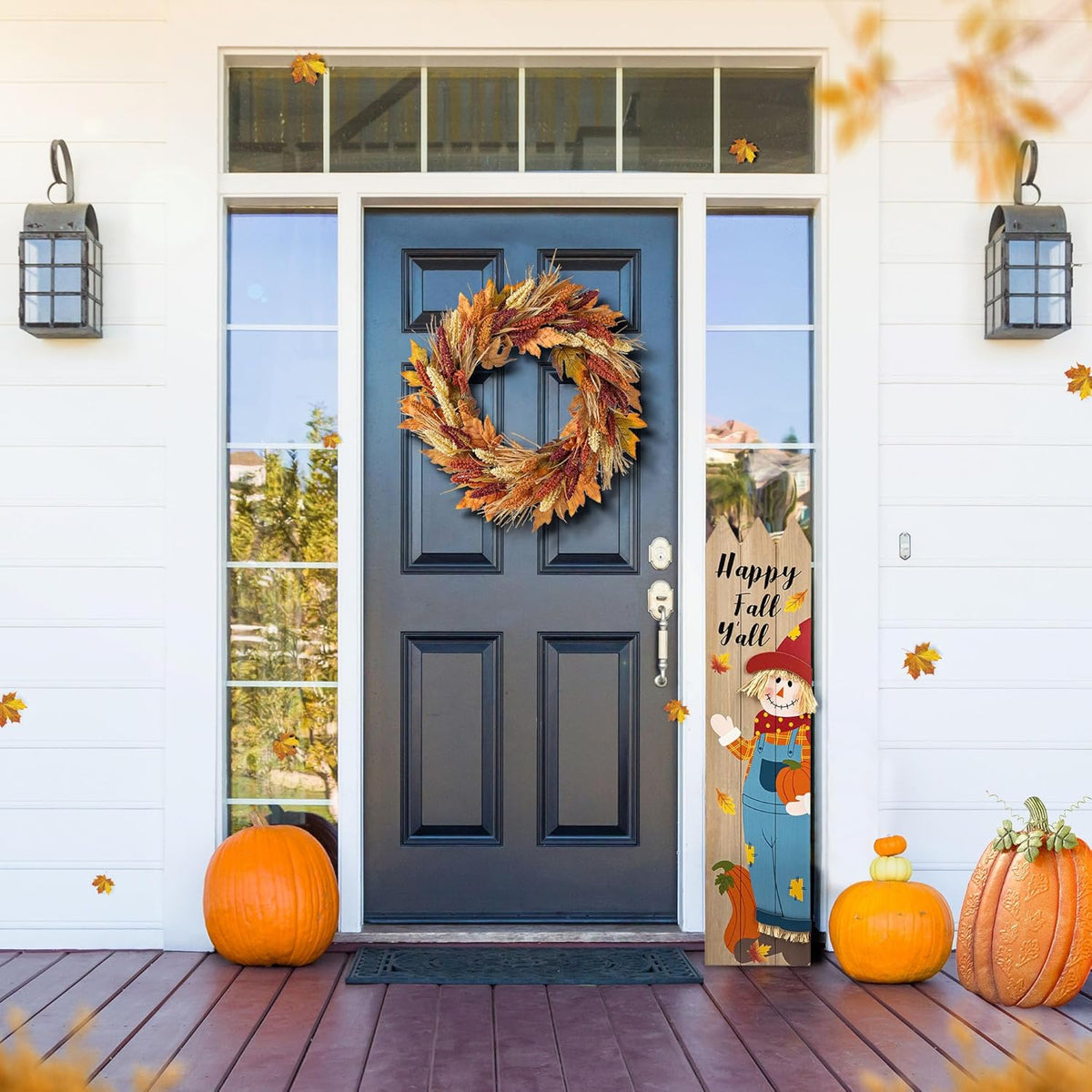 Glitzhome 24" D Fall Sorghum Wreath with Metal Hanger, Harvest Wreath for Front Door, Fall Door