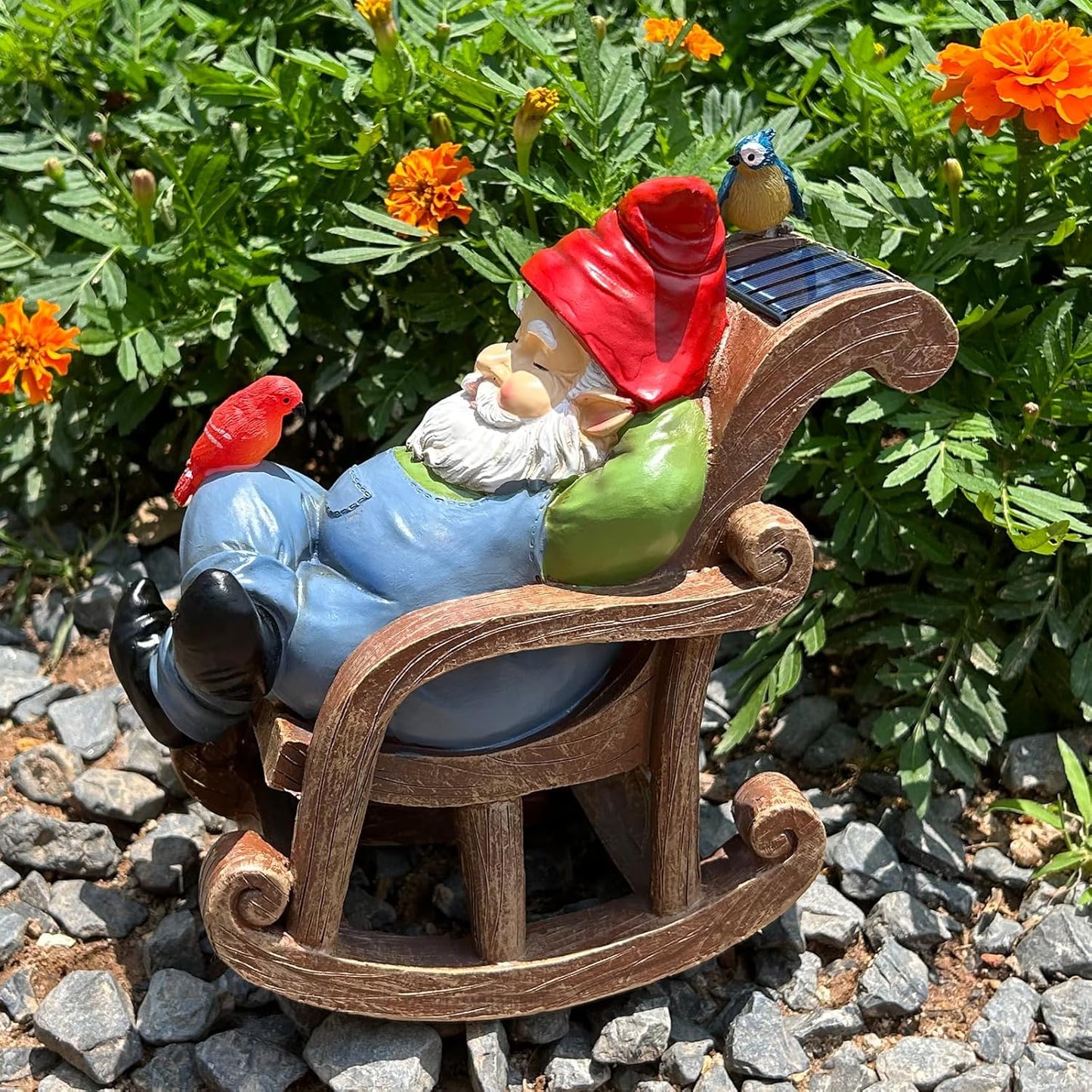 Solar Garden Gnome Statue Outdoor Decor, Patio Gnomes, Outside Yard Sculptures & Statues, Resin