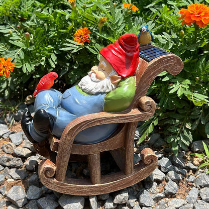 Solar Garden Gnome Statue Outdoor Decor, Patio Gnomes, Outside Yard Sculptures & Statues, Resin