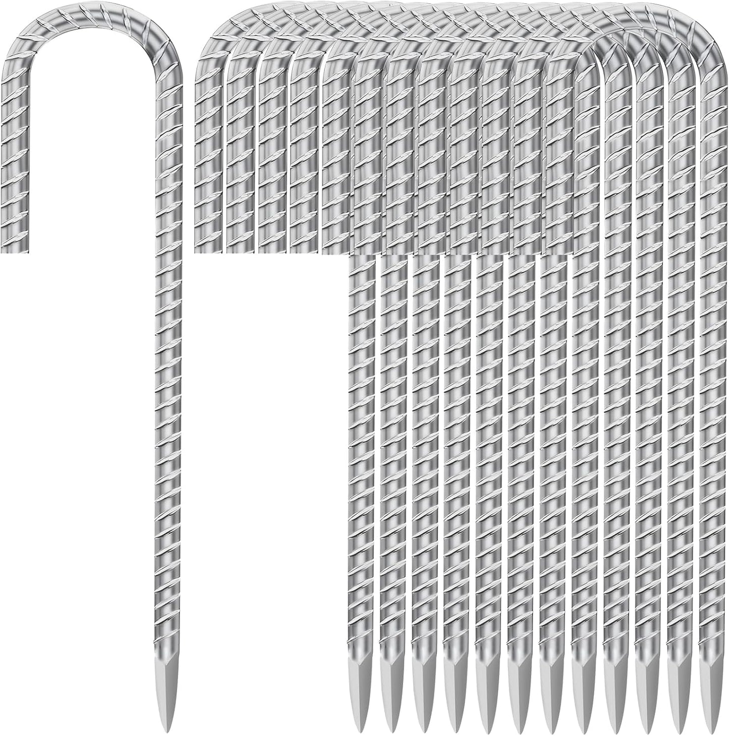 12 Inch Ground Stakes Heavy Duty J Hook 30-Pack Metal Spikes Galvanized Ground Hooks Anchors Rebar