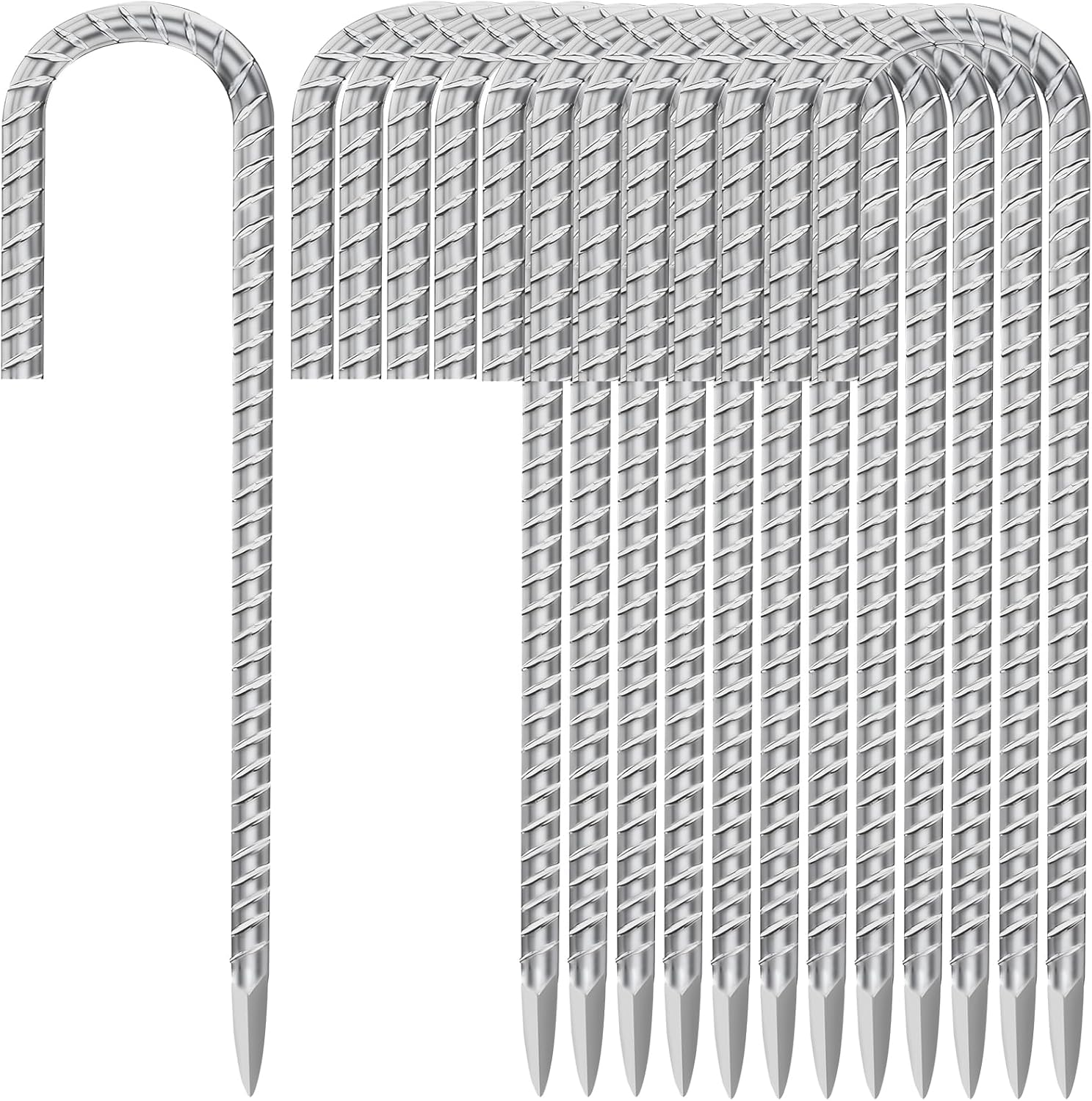 12 Inch Ground Stakes Heavy Duty J Hook 30-Pack Metal Spikes Galvanized Ground Hooks Anchors Rebar
