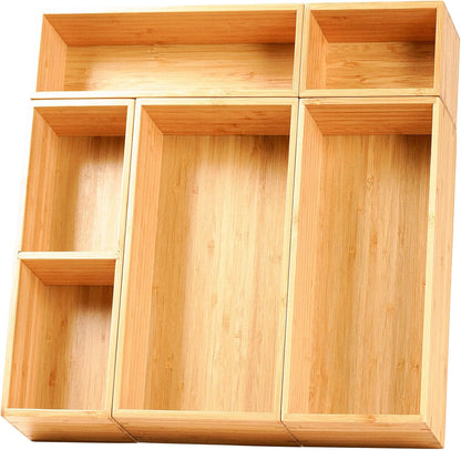 Umilife Drawer Organizer Storage Boxes, 2.5" High Bamboo Drawer Dividers, 5 Rearrangeable Bins for