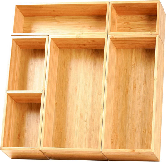 Umilife Drawer Organizer Storage Boxes, 2.5" High Bamboo Drawer Dividers, 5 Rearrangeable Bins for