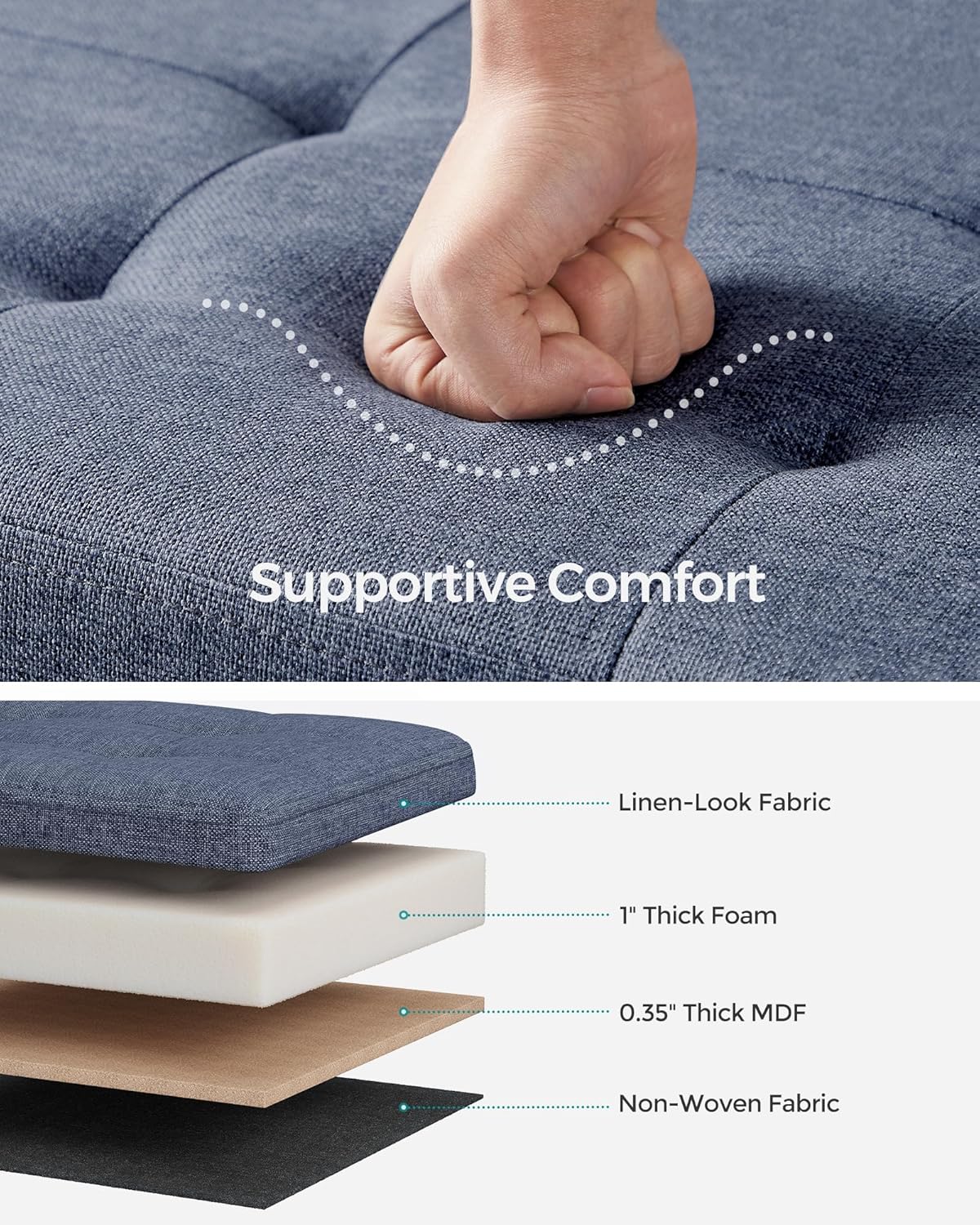 SONGMICS MAZIE Collection - 43 Inches Folding Storage Ottoman Bench, Ottoman Foot Rest, End of Bed