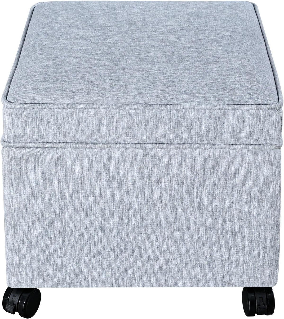 Adeco 17.5" Square Fabric Ottoman with Storage, Upholstered Cotton Linen Foot Rest, Flip Top