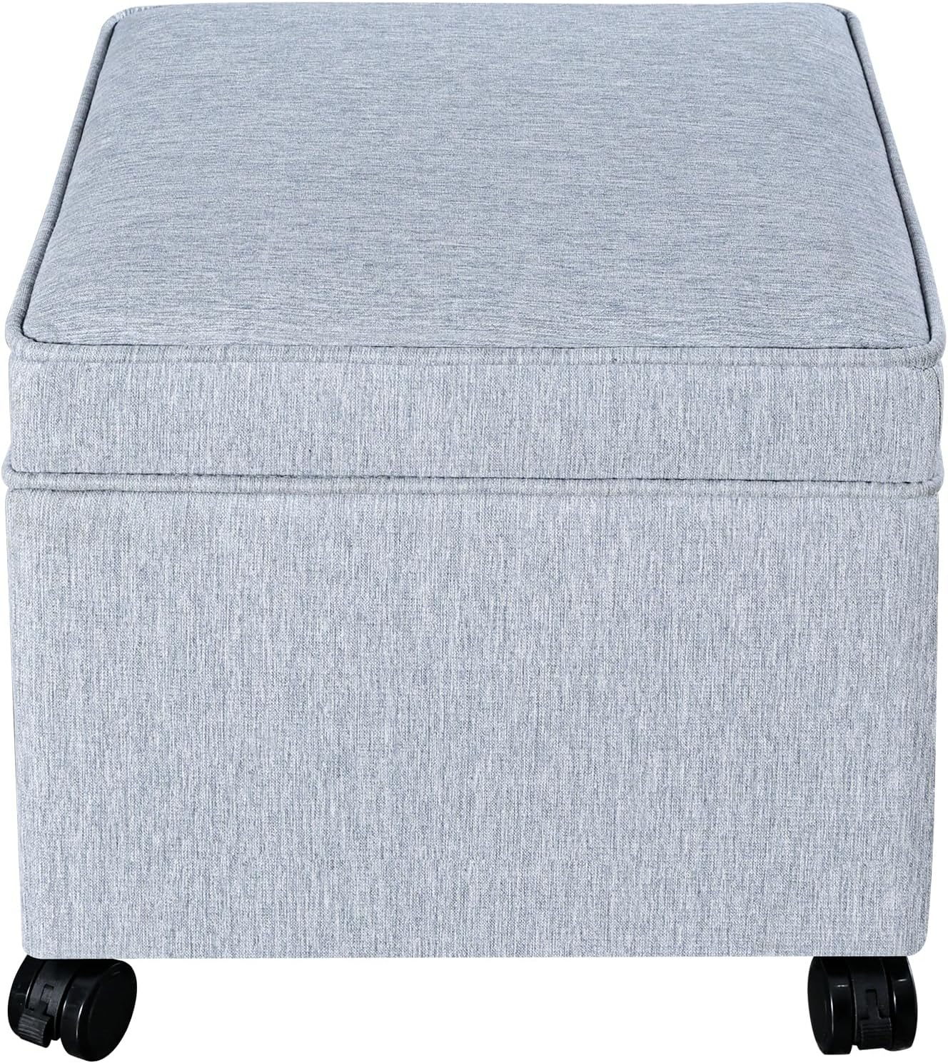 Adeco 17.5" Square Fabric Ottoman with Storage, Upholstered Cotton Linen Foot Rest, Flip Top