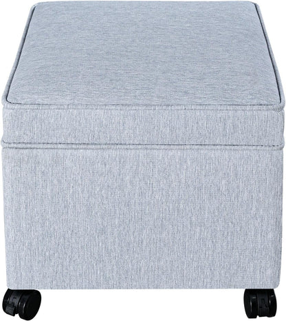 Adeco 17.5" Square Fabric Ottoman with Storage, Upholstered Cotton Linen Foot Rest, Flip Top