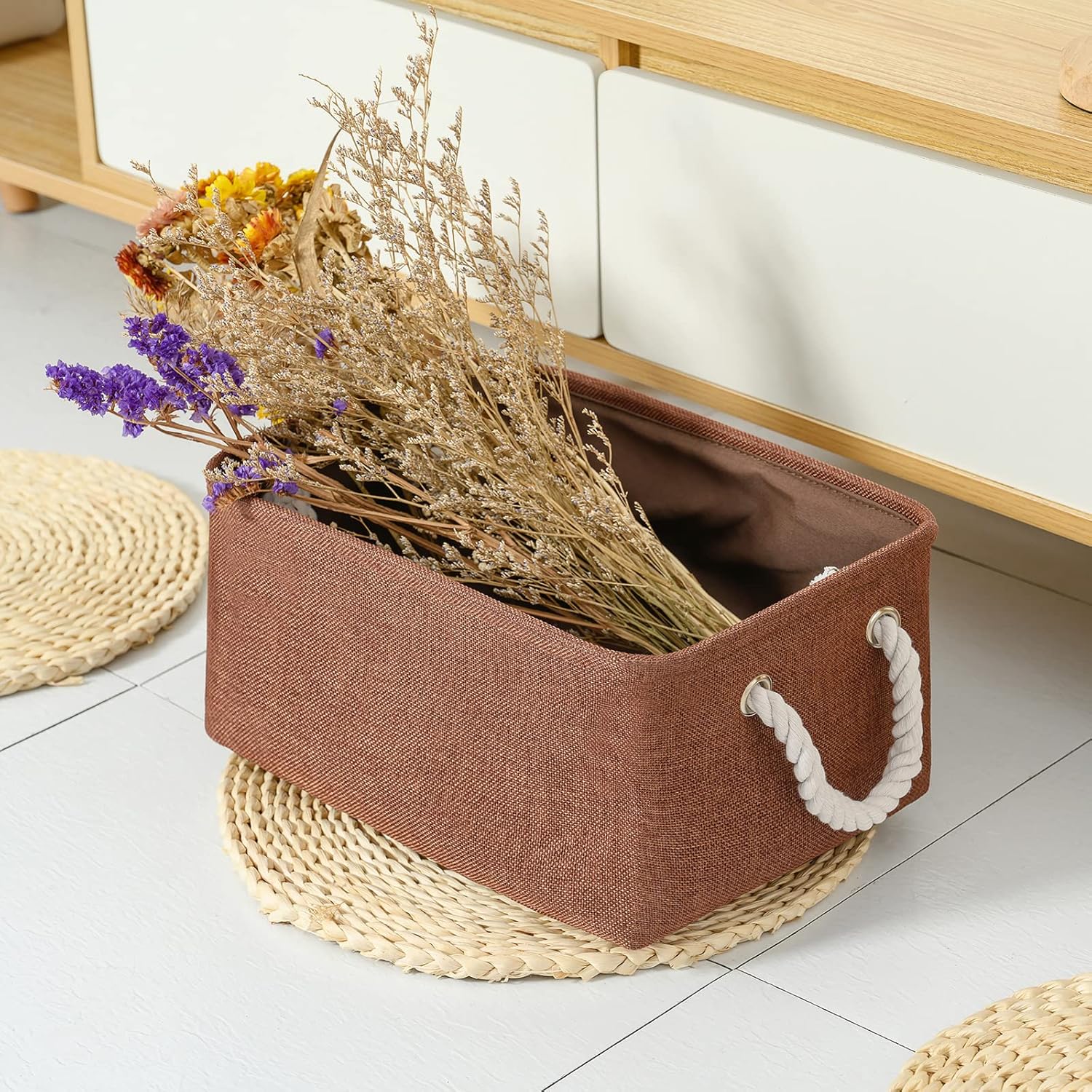 TheWarmHome Fabric Storage Basket for Home, Shelf, Closet - Canvas Bin for Dog Toys and Baby Items