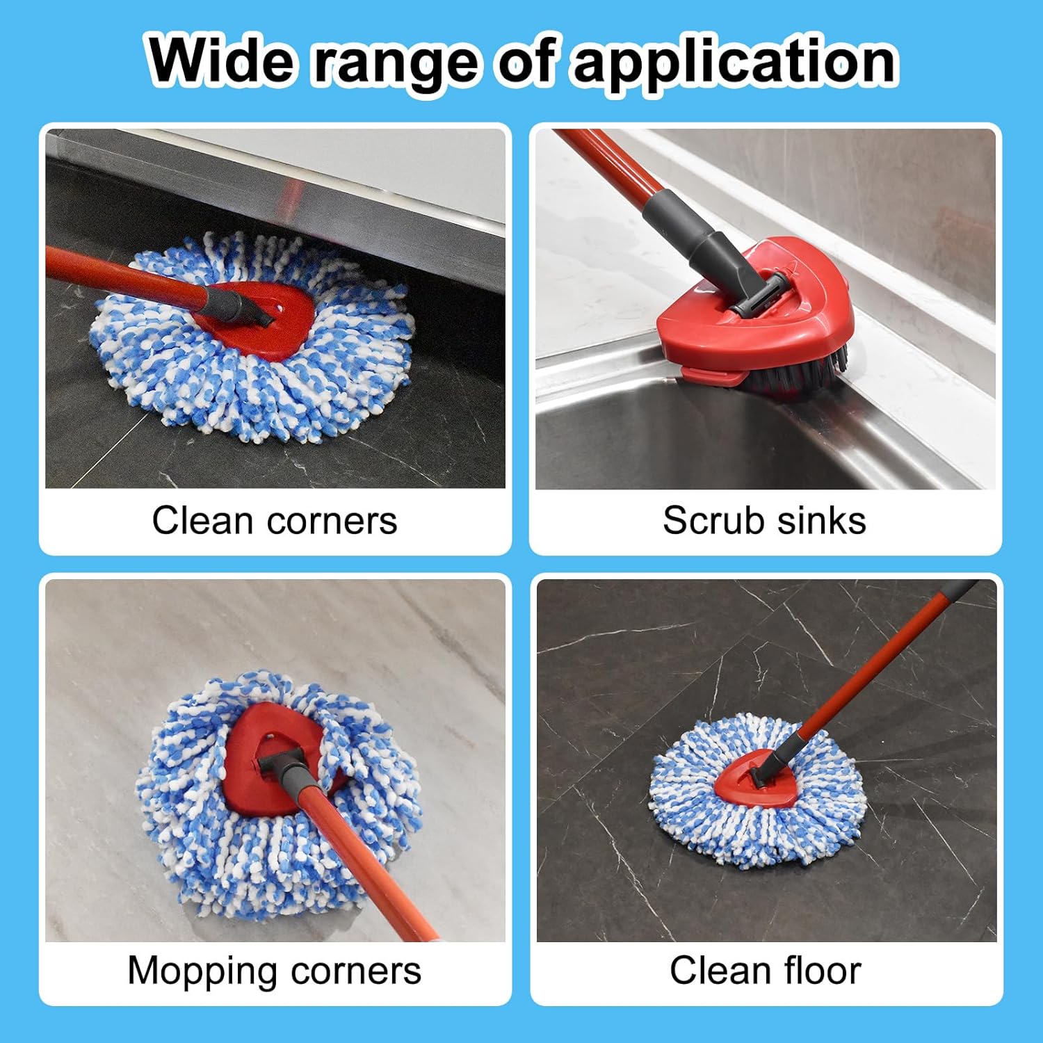 Spin Mop Head,Mop Handle,Base,Brush Compatible with Ocedar RinseClean 2 Tank Spin Mop System,2