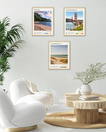 HesenDot Natural OAK Wood Lake Michigan Framed Wall Art,12x16in Natural Scenery Canvas Wall