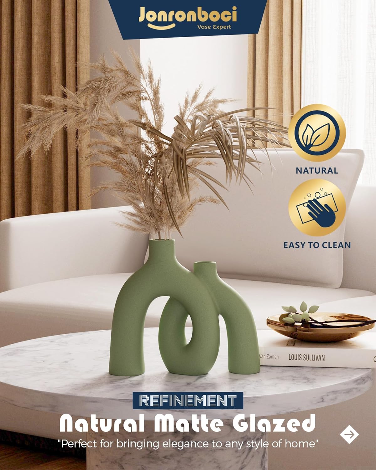Hug Donut Decorative Vase Set - Sage Green Modern Nordic Boho Style Vases Home Decor,Matte Ceramic