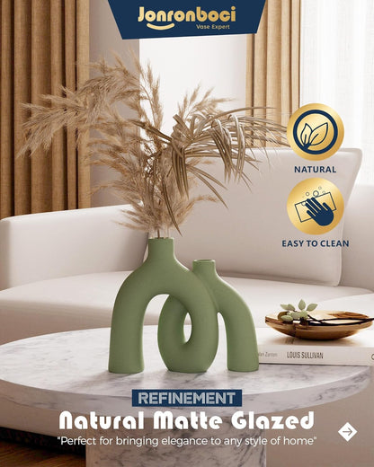 Hug Donut Decorative Vase Set - Sage Green Modern Nordic Boho Style Vases Home Decor,Matte Ceramic
