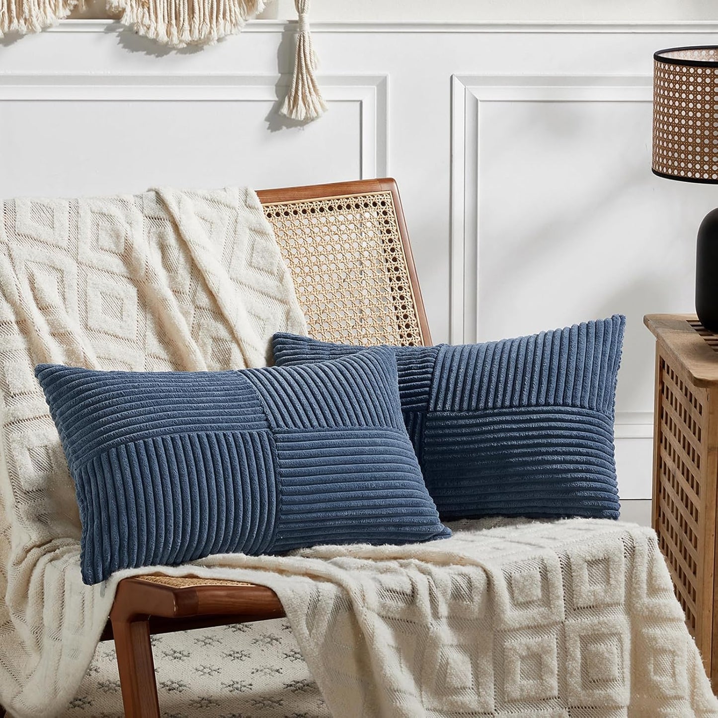 Fancy Homi 2 Packs Dusty Blue Lumbar Decorative Throw Pillow Covers 16x32 Inch for Couch Bed Sofa