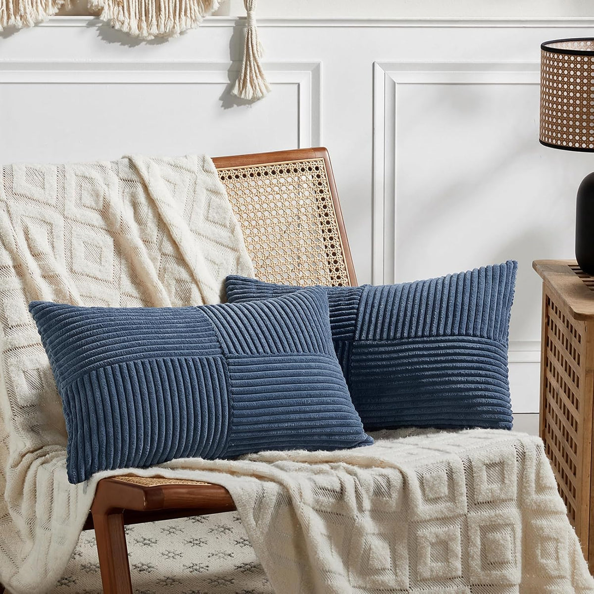 Fancy Homi 2 Packs Dusty Blue Lumbar Decorative Throw Pillow Covers 16x32 Inch for Couch Bed Sofa
