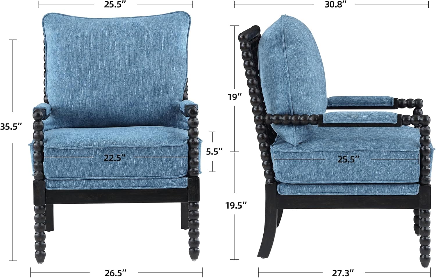DUHOME Linen Fabric Spindle Accent Chair with Wood Frame,Modern Accent Spool Chairs with Padded