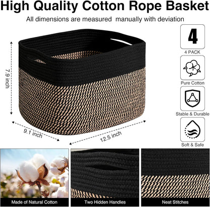 Storage Baskets for Shelves Organizing, Woven Cotton Rope Baskets for Storage, Book Basket