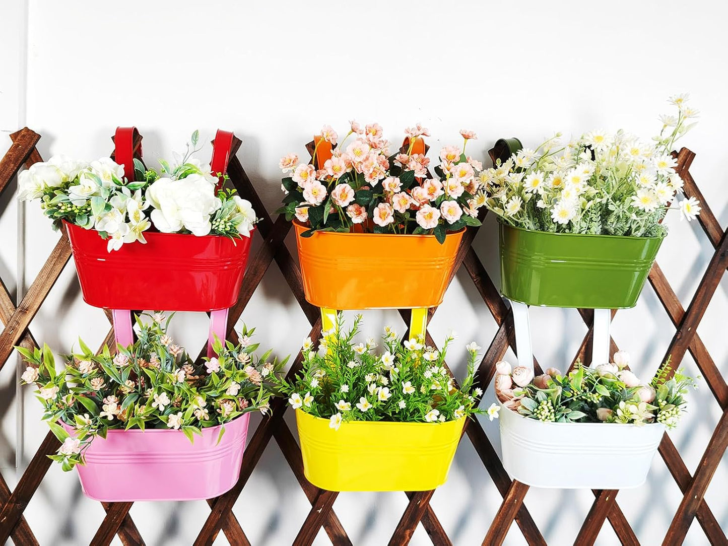 6 Pcs Railing Planter, 10" Metal Hanging Flower Pots for Outdoor Balcony Rails, Fence Pot Hanging