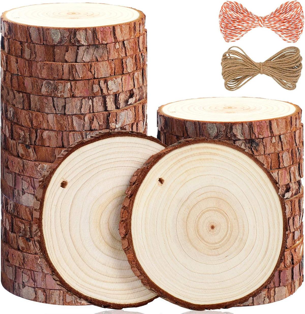 5ARTH Natural Wood Slices - 30 Pcs 3.5-4 inches Craft Unfinished Wood kit Predrilled with Hole