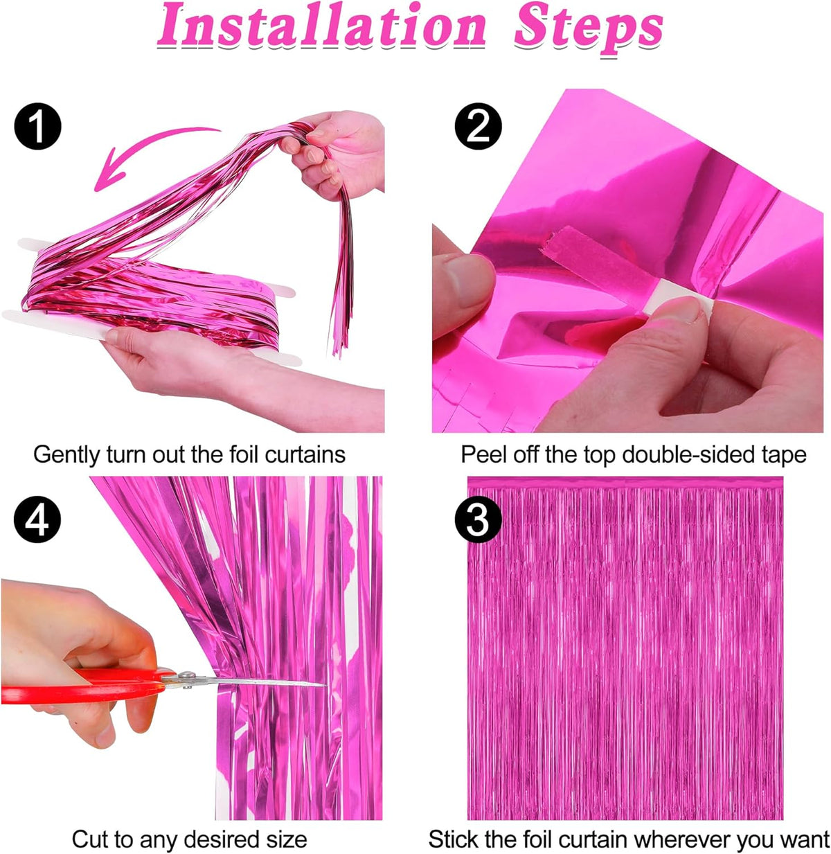 2 Pack Hot Pink Party Decorations, 3.28 FT x 7.05 FT Hot Pink Backdrop, Metallic Rose Red Photo