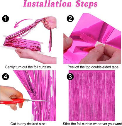 2 Pack Hot Pink Party Decorations, 3.28 FT x 7.05 FT Hot Pink Backdrop, Metallic Rose Red Photo