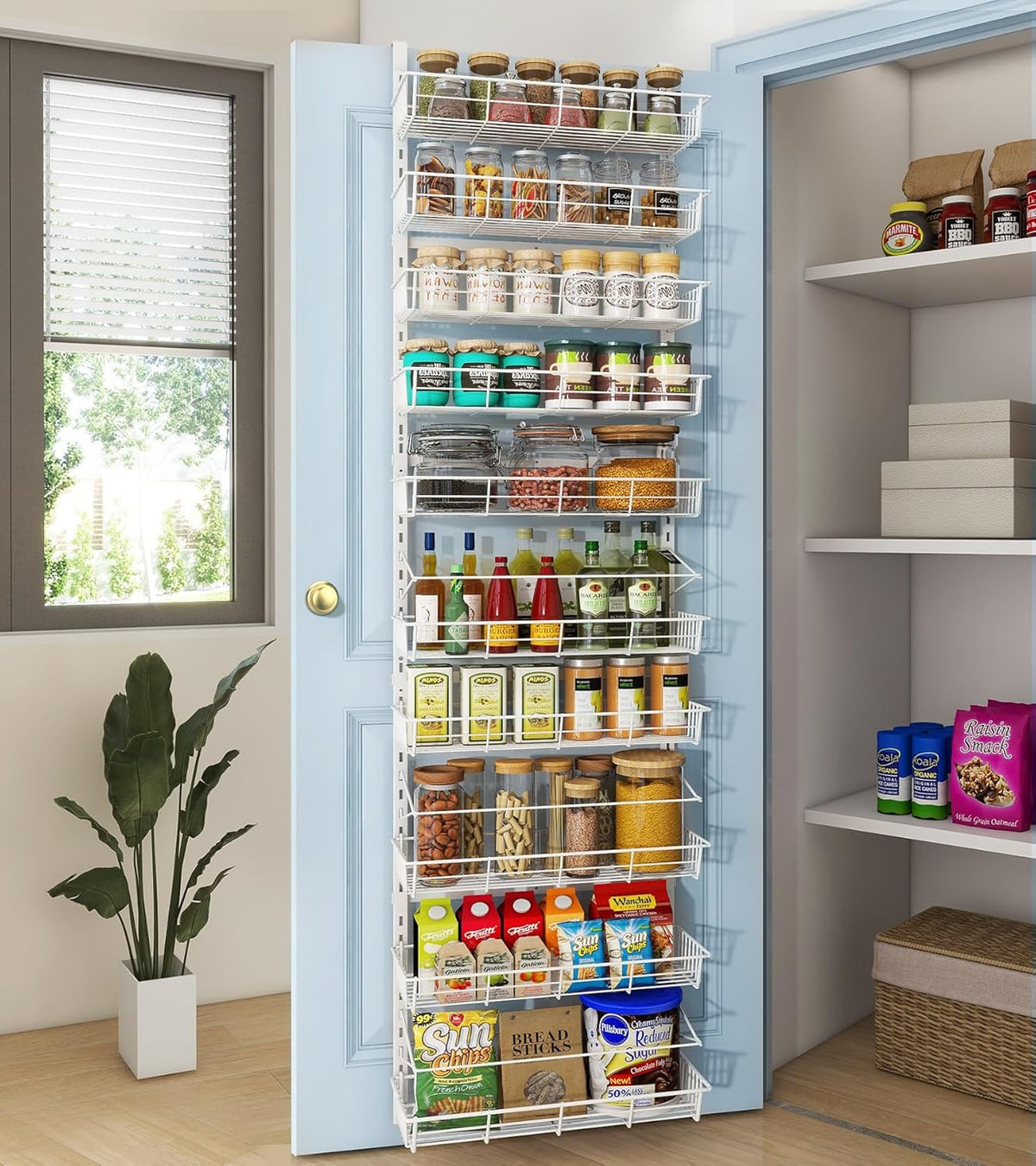 White 10-Tier Over The Door Pantry Organizer, Pantry Organization and Storage, Metal Hanging