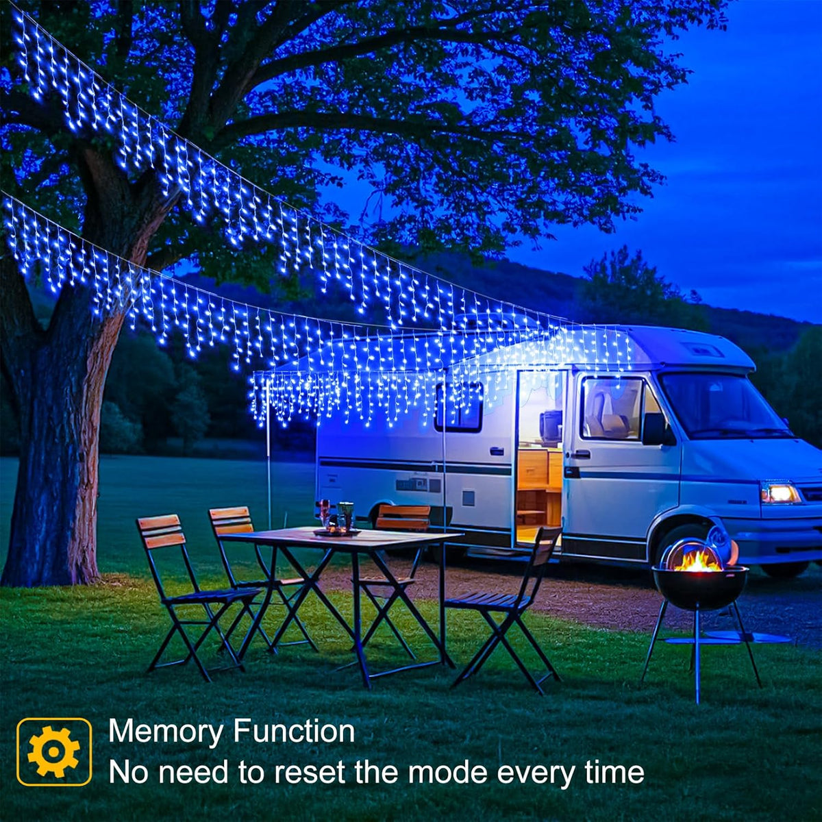 33ft 400LED Icicle Lights for Outside, Blue Christmas Lights for House Patio Yard Porch Backyard