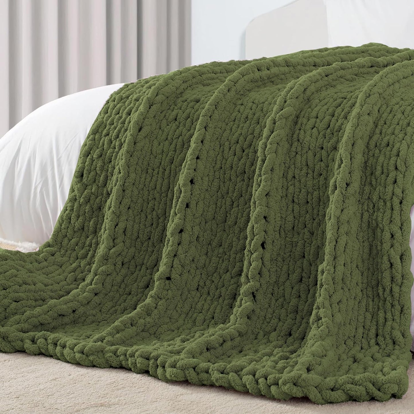 Carriediosa Chunky Knit Throw Blanket 60" X 80" Twin, 100% Hand Made Large Chenille Loop Yarn Soft