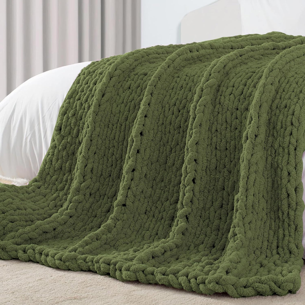 Carriediosa Chunky Knit Throw Blanket 60" X 80" Twin, 100% Hand Made Large Chenille Loop Yarn Soft