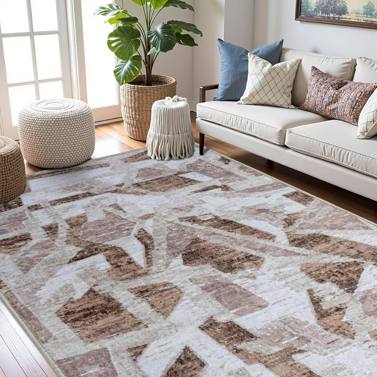 Modern Abstract 5X7 Area Rug for Living Room Bedroom Washable, with Non-Slip Rubber Backing Print