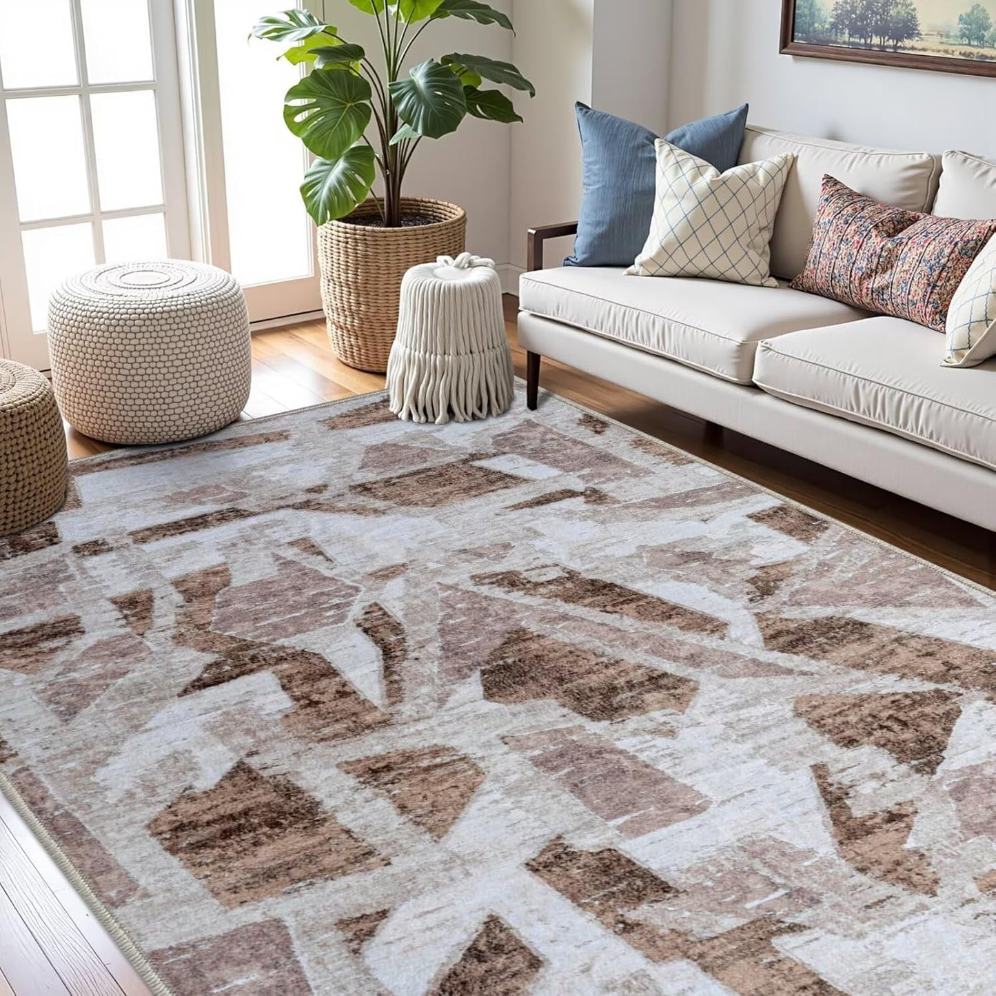 Modern Abstract 6X9 Area Rug for Living Room Bedroom Washable, with Non-Slip Rubber Backing Print