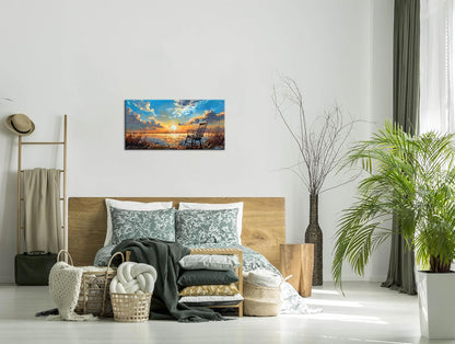 LASMOND Canvas Prints Wall Art Sunset Ocean Beach Pictures Photo nature landscape Paintings for