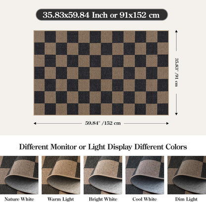 Lahome Checkered Easy Jute 3x5 Rug, Washable Rugs for Living Room Entryway Farmhouse Non Slip Black