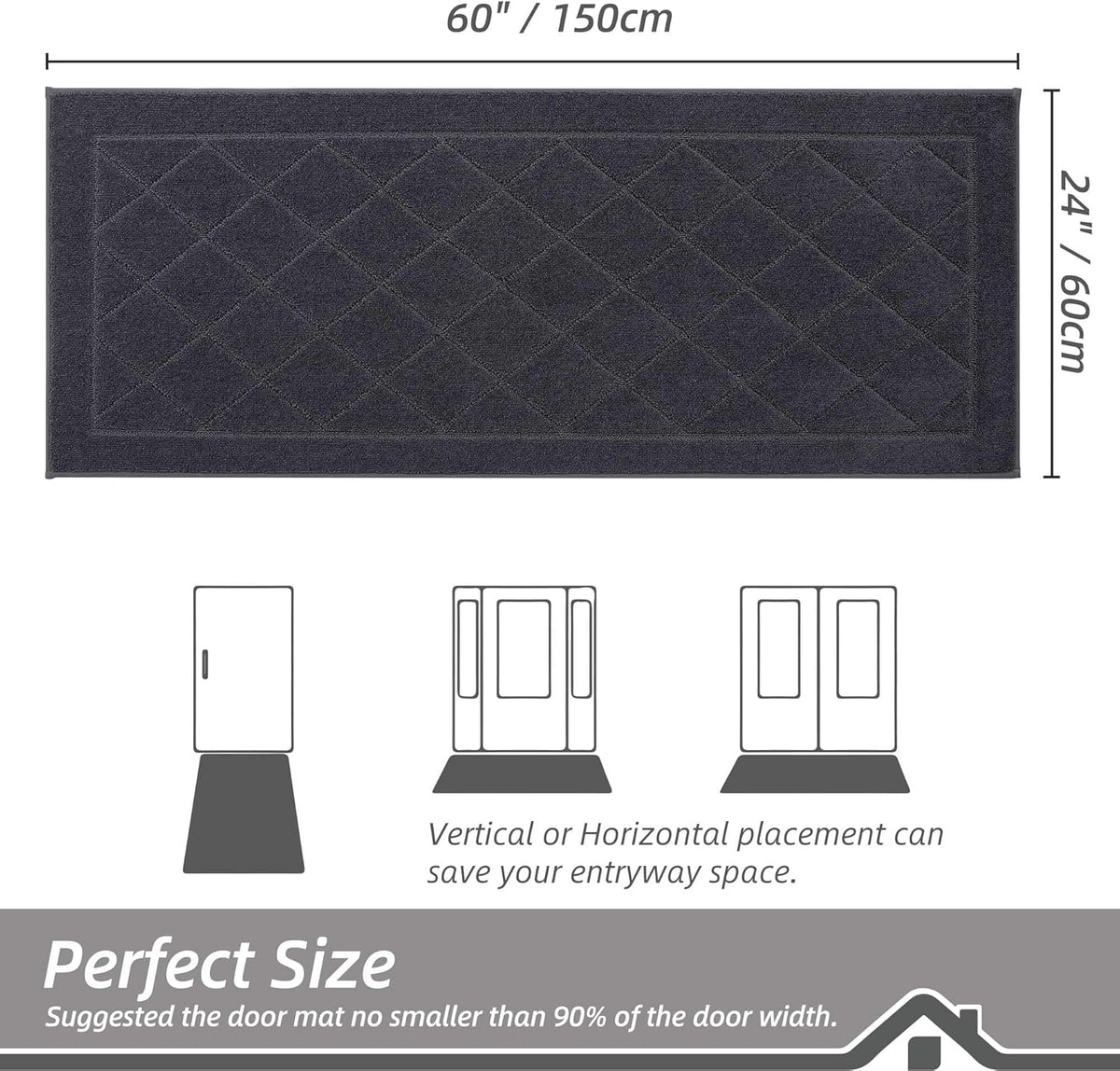BEQHAUSE Dirt Trapper Door Mat 24" x 60", Doormat Non-Slip Entryway Rugs Washable, Dog Door Mat
