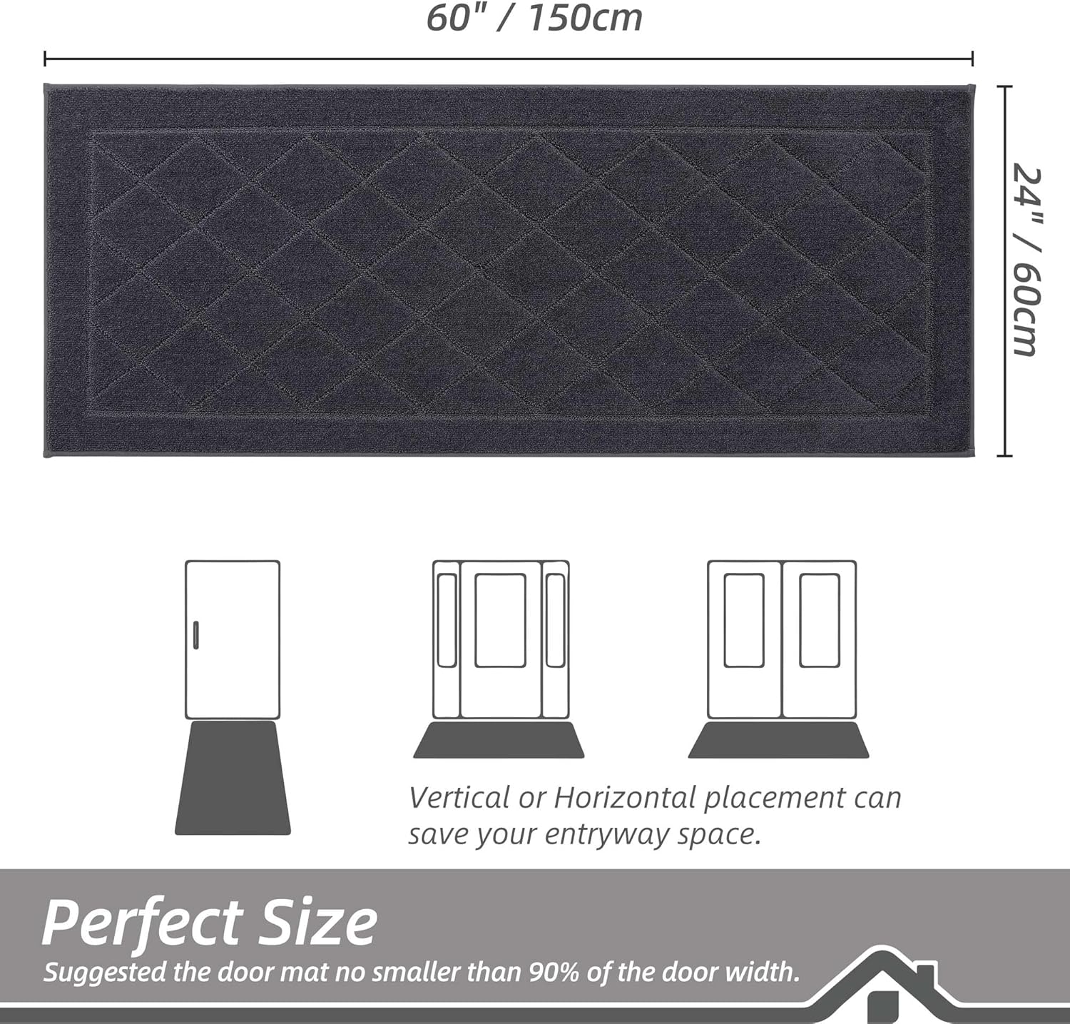 BEQHAUSE Dirt Trapper Door Mat 24" x 60", Doormat Non-Slip Entryway Rugs Washable, Dog Door Mat