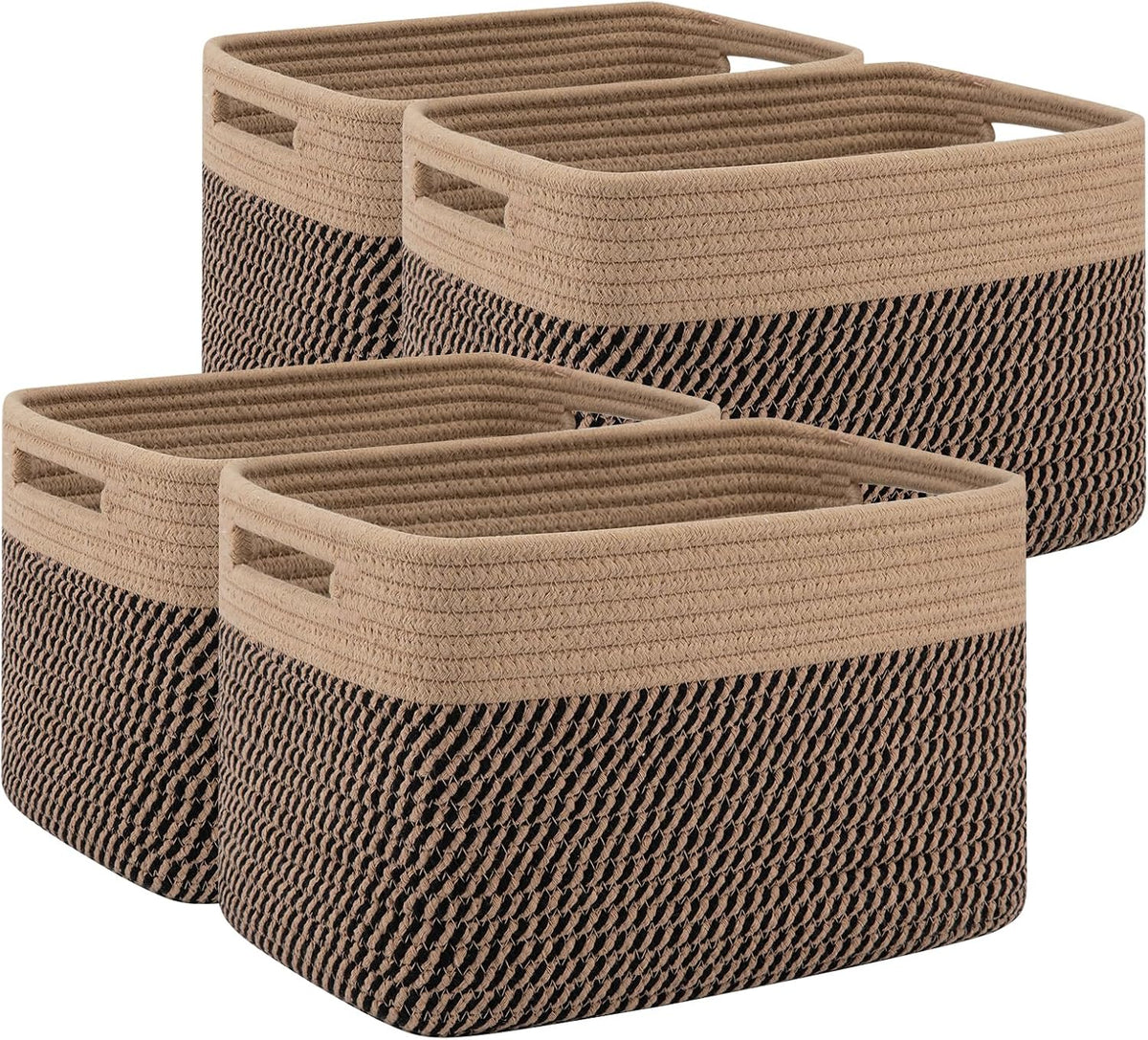4 Pack Storage Baskets for Organizing, Woven Baskets for Shelves - Perfect for Toys, Books, Towels