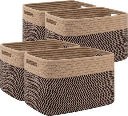 4 Pack Storage Baskets for Organizing, Woven Baskets for Shelves - Perfect for Toys, Books, Towels