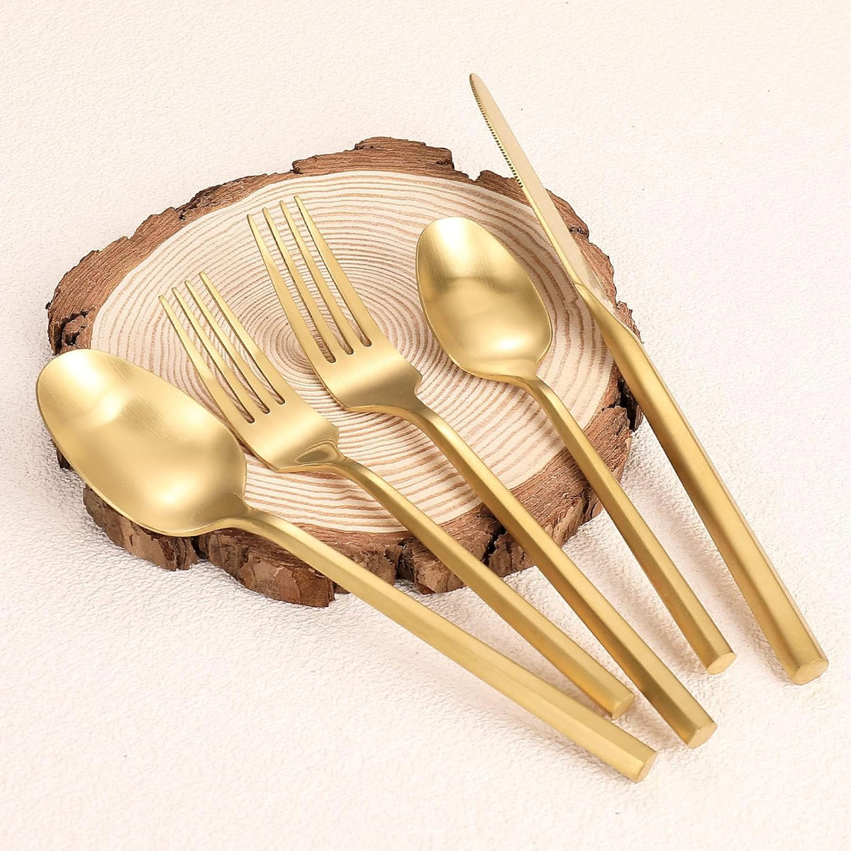 Matte Silverware Set Gold Flatware Set with Hexagon Handle 20 Pieces 18/0 Stainless Steel Cutlery
